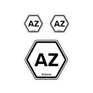 Adesivo de viagem estadual com 2 letras do Arizona em formato hexagonal se encaixa perfeitamente ao adicionar outros estados