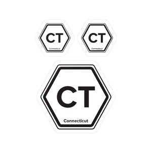 Connecticut 2 letras estado etiqueta de viaje forma hexagonal encaja muy bien al agregar otros estados