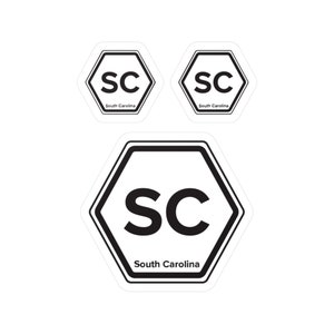 Adesivo de viagem estadual de 2 letras da Carolina do Sul em formato hexagonal forma um formato de favo de mel legal ao adicionar outros estados juntos