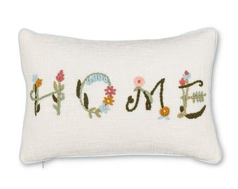 Embroidered Floral HOME Boucle Rectangle Throw Pillow