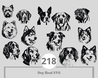 218 Tête de chien SVG, Clipart tête de chien, Race de chien SVG, Fichiers coupés tête de chien SVG, Visage de chien SVG, Gravure laser Chien SVG