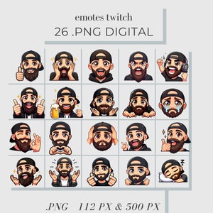 Guy emotes Twitch, discord, youtube.Guy with beard. Chibi twitch emotes boy