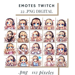 Twitch emotes, Discord emotes, chibi emotes, blonde girl emotes, anime emotes,YouTube emotes,Tiktok emotes,Twitch side emotes 112 & 500 px