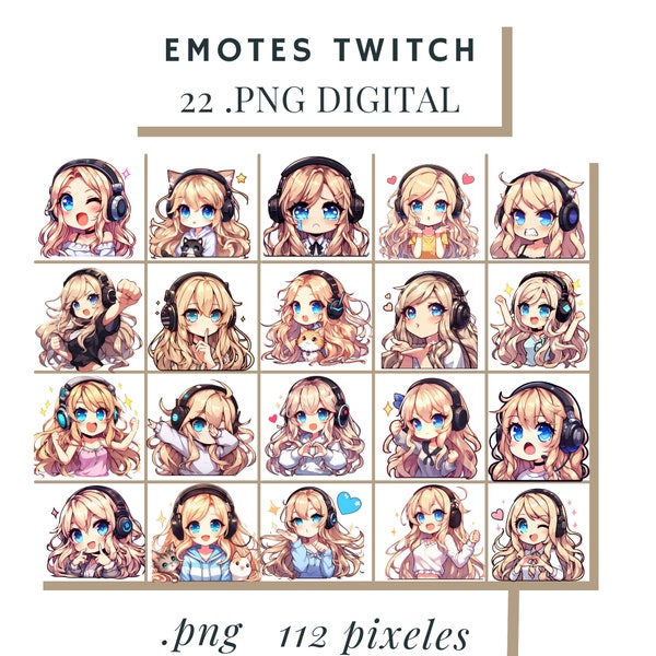 Twitch emotes, Discord emotes, chibi emotes, blonde girl emotes, anime emotes,YouTube emotes,Tiktok emotes,Twitch side emotes 112 & 500 px