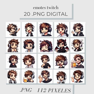 Chibi Brown Hair Guy Emotes for Twitch, Discord, YouTube (20 PNG)