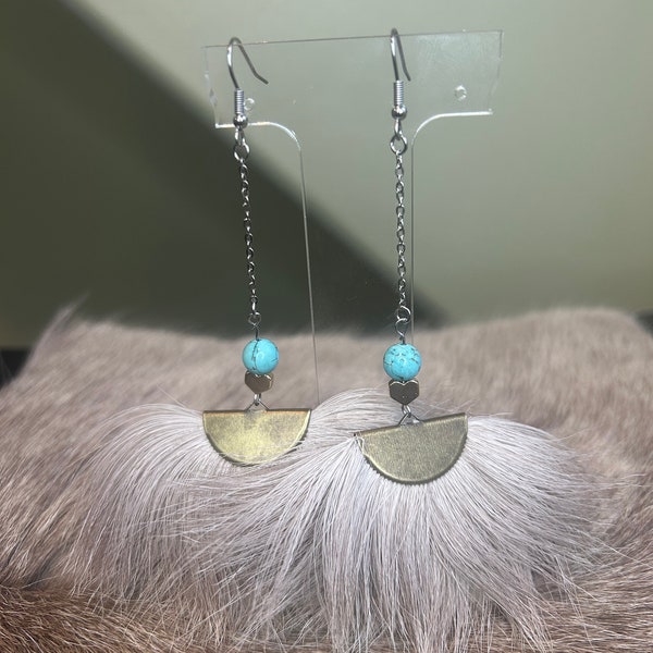 Real Reindeer Fur and Turquoise Earrings