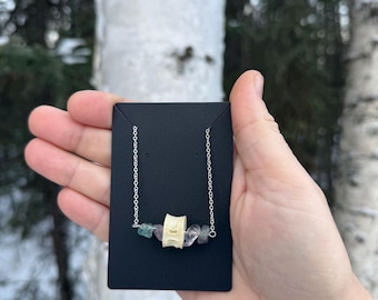Handmade Alaskan King Salmon Bone Necklace with Gemstones, Real Fish Bone Jewelry, Nature Inspired Statement Necklace, Alaska Gift for Her