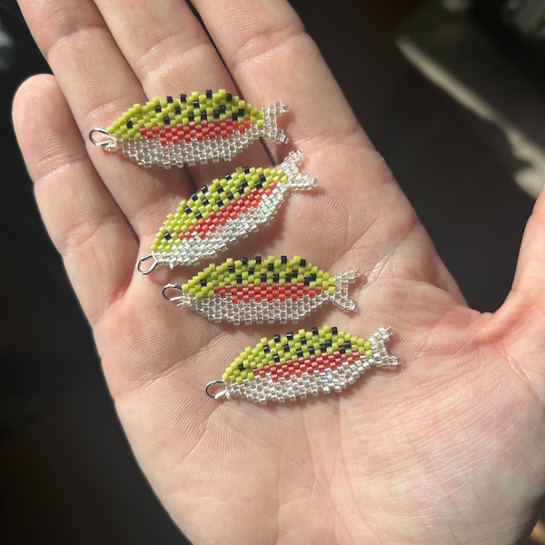 Seed Bead Rainbow Trout Dangle Earrings