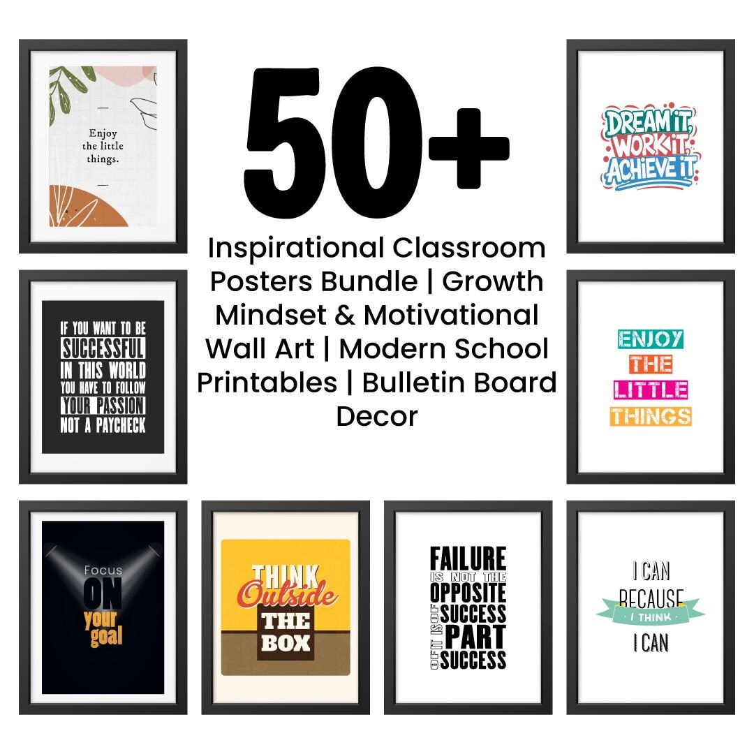 Inspirational Classroom Posters: Growth Mindset, Motivational Wall Art ...