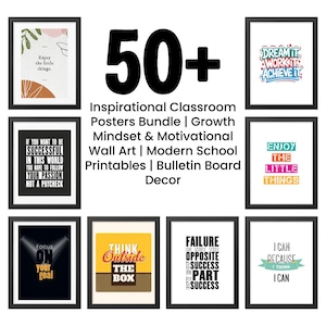 Inspirational Classroom Posters Bundle | Growth Mindset & Motivational Wall Art | Modern School Printables | Bulletin Board Decor