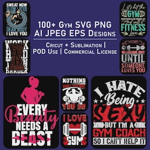 100+ Gym T-Shirt SVG PNG Bundle | Fitness, Workout, Bodybuilding Designs | Cricut Sublimation | Funny Gym Quotes | POD Commercial License