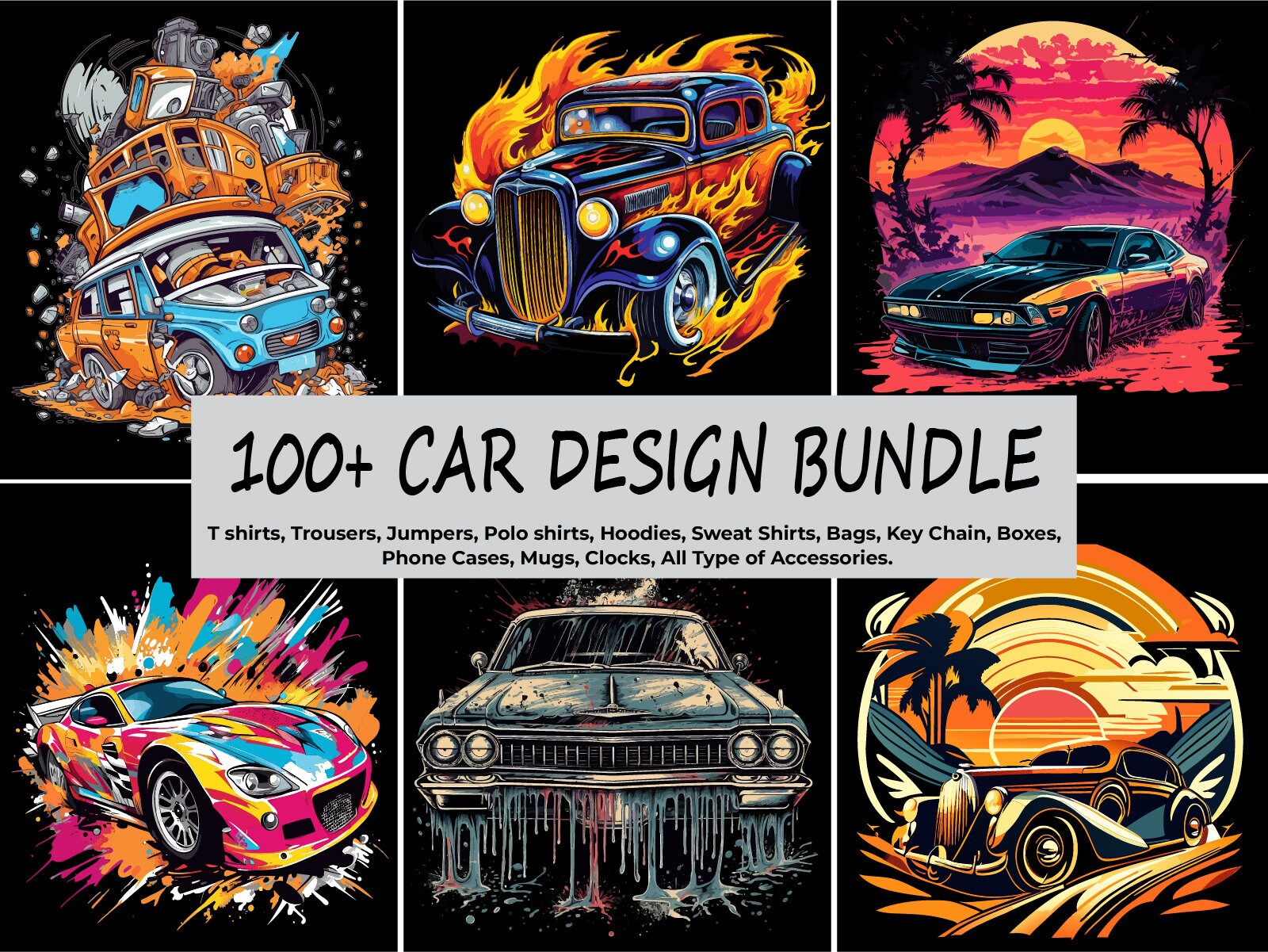Car T Shirt Design Bundle 100 Retro Car Streetwear Urban Shirt Designs Print on Demand Digital Prints Tee With File Svg Ai Png Jpg Pdf Etsy