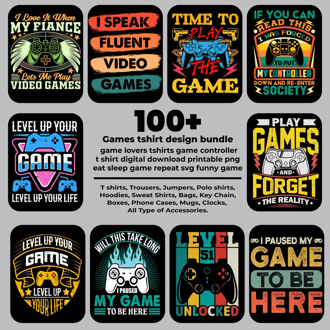Games Tshirt Design Bundle Game Lovers Tshirts Game Controller T Shirt ...