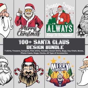 Santa Claus Design Bundel Old School Kerstman Cadeau Idee Santa Grappig Gezicht Digitale Clip Art 100 Vintage Ontwerpen Overzicht svg png ai pdf
