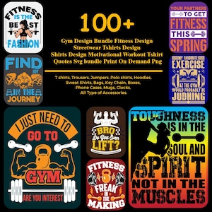 Gym Design Bundle Fitness Design Streetwear Tshirts Design Shirts Design Motivational Workout Tshirt Quotes Svg bundle Print On Demand Png