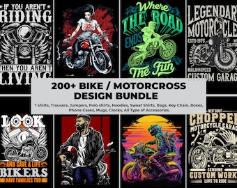 Pacote de design de camiseta para motocicleta de motocicleta 200 designs retrô de bicicleta streetwear Motorcross Imprimir sob demanda Impressões digitais svg ai png arquivo pdf