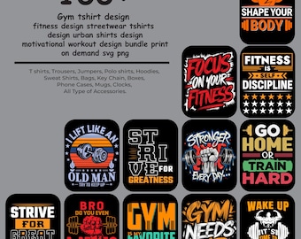 Design de camiseta de academia Design de fitness Design de camisetas de streetwear Design de camisas urbanas Design de treino motivacional Pacote de impressão sob demanda Svg Png