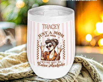 Vaso de vino personalizado para el Día de la Madre, regalo personalizado para mamá con nombre, acero inoxidable, 355 ml (12 oz).