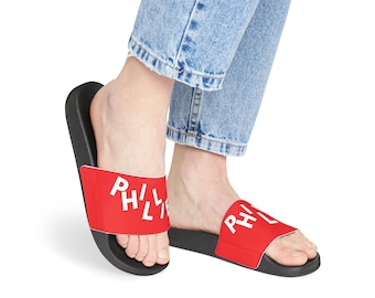 Women's Red Philadelphia Phillies Chaotic Lettering Slides - Summer Essentials for Women! PU Slide Sandals
