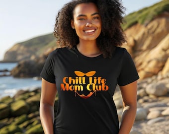Camiseta relajada Sunset Chill Life Mom Club para mujer, regalo para el Día de la Madre, camiseta gráfica, camiseta genial para mamá, regalo para ella, camiseta elegante