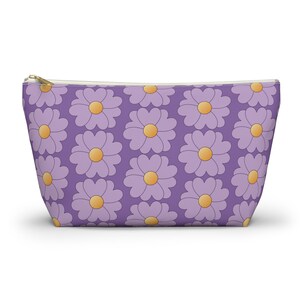 Accessory bag Purple flower makeup bag Purple flower accessory bag T-bottom bag Purple makeup bag Best accessory bag Best Holiday gift for