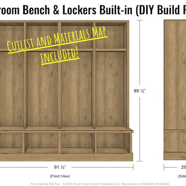 Banc de vestiaire et casiers intégrés (plan de construction bricolage avec liste des pièces détachées)