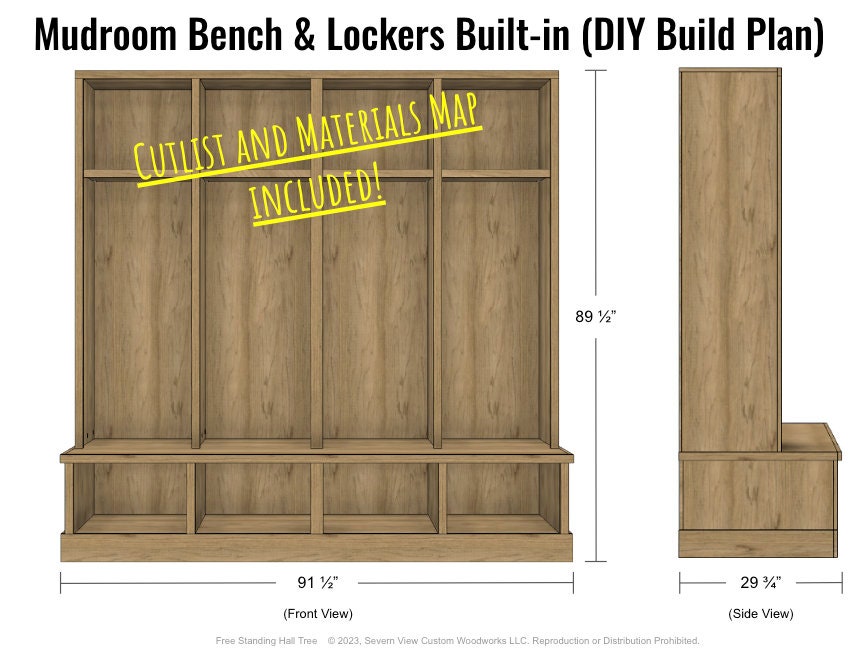 Mudroom Bench & Lockers Builtin DIY Build Plan With Cutlist Etsy