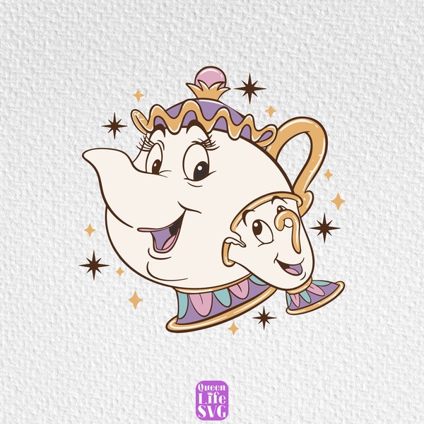 Beauty and the Beast Chip And Mrs. Potts Png, Tea Pot and Cup Png