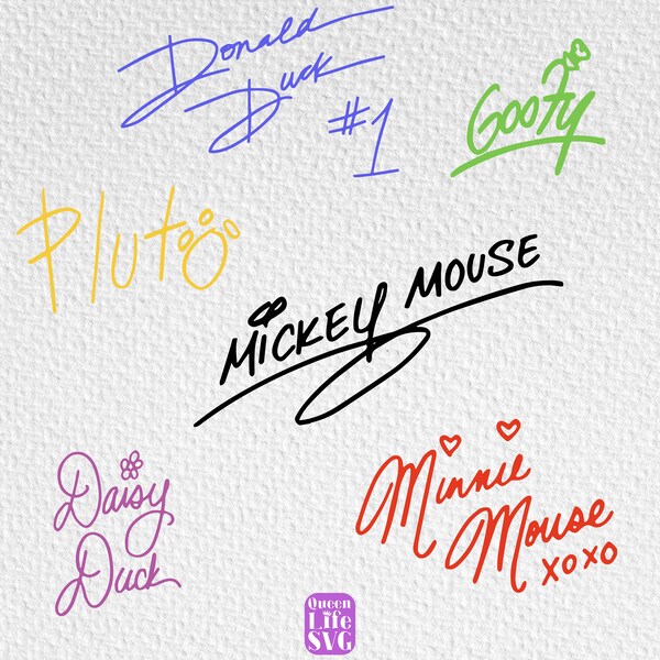 Mouse Friends Character Autograph Svg, Character Signatures Svg, Trend Autographs Svg, Magical Svg