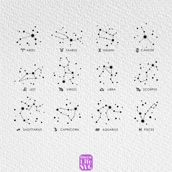 Sternzeichen Celestial Bundle SVG, alle Sternzeichen Bundle SVG, Horoskop Zeichen Celestial SVG, Design für Familie svg, Konstellation svg