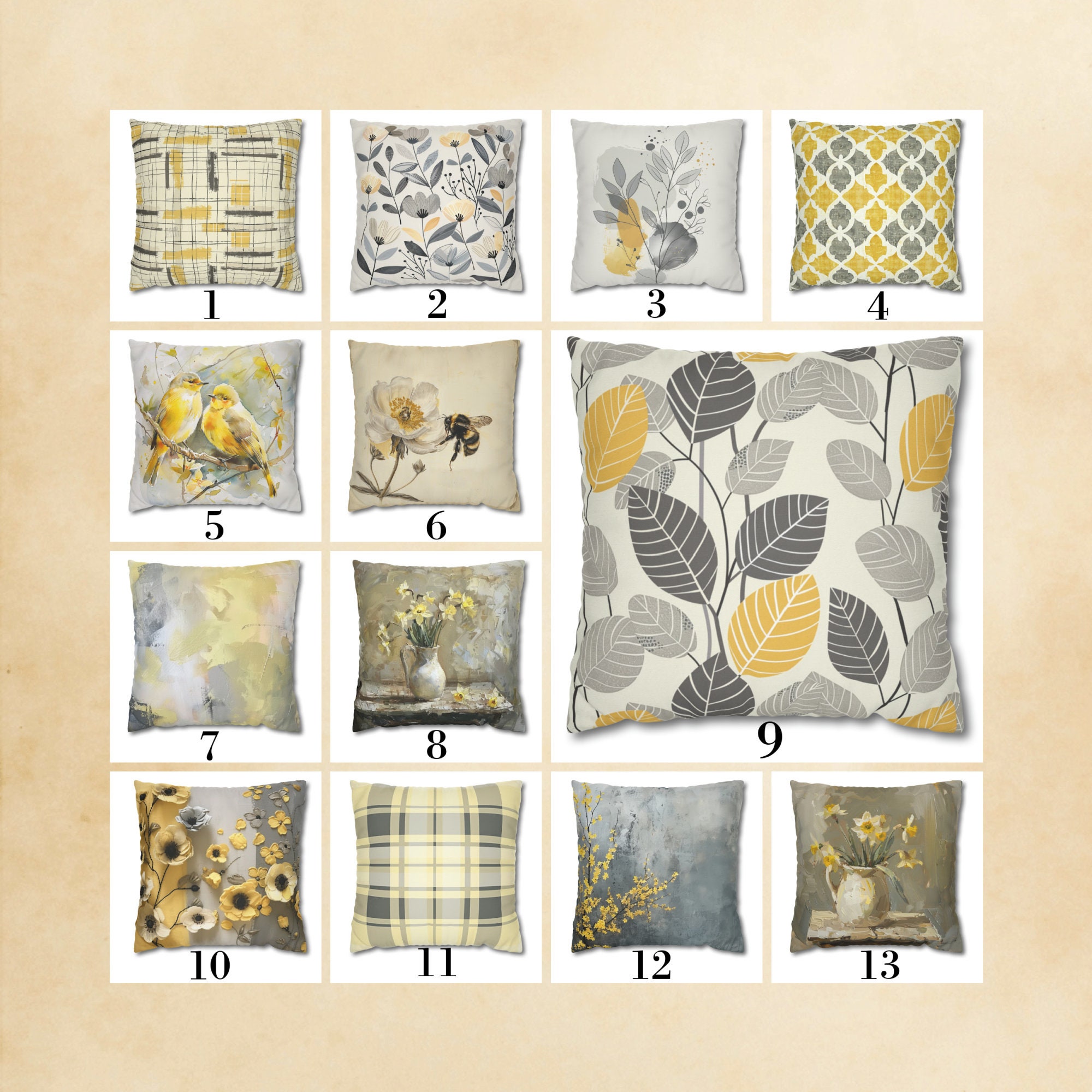 Large yellow and grey cushions online