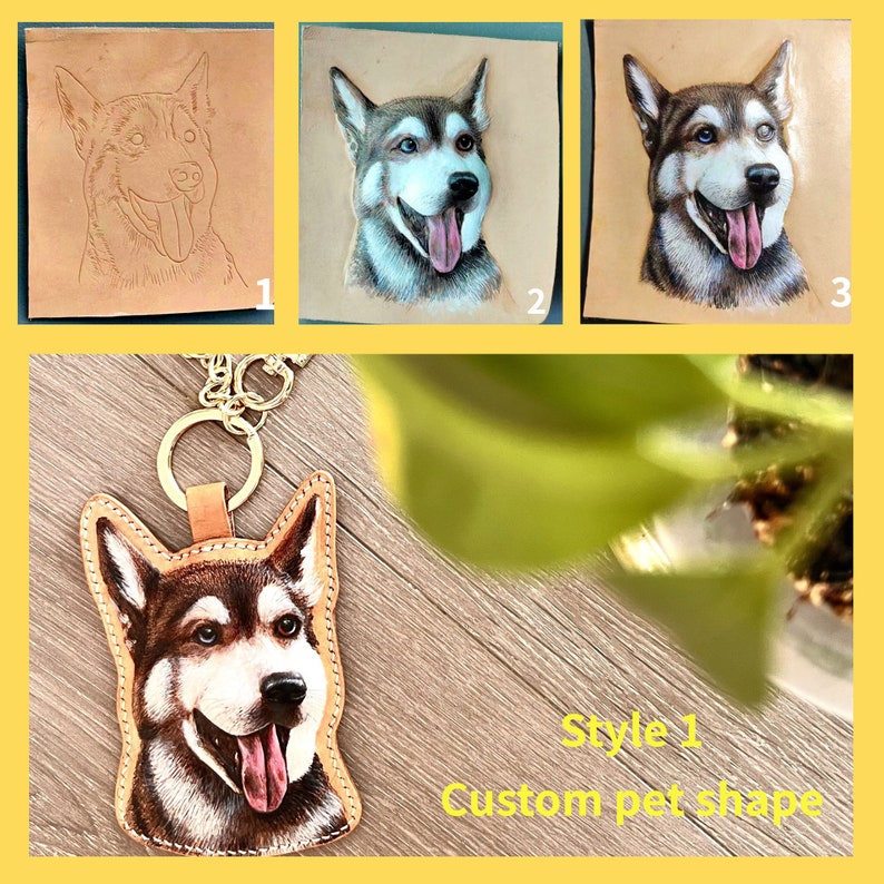 Custom Leather Carving Leather Pet Keychain Leather Portrait Etsy