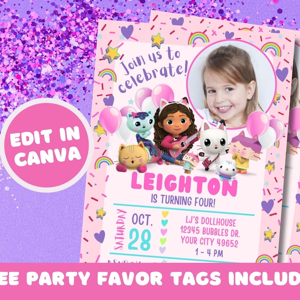 Editable Gabby's Dollhouse Birthday Invitation Template, Printable Gabby's Dollhouse Invitation, Birthday Picture Invitation