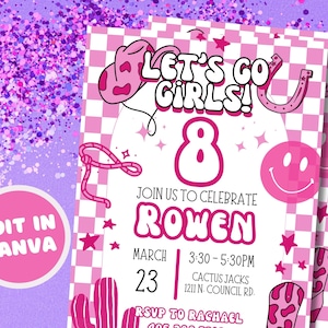 Pink Cowgirl Birthday Party Invitation Template, Editable Cowgirl Invite, Digital Download Cowgirl Party, Rodeo Birthday, Lets Go Girls