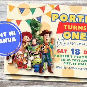Editable Toy Story Invitation Template, Printable Toy Story 1st Birthday Invitation, Digital Party Invite, Instant Download