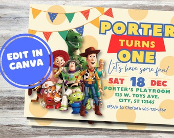 Editable Toy Story Invitation Template, Printable Toy Story 1st Birthday Invitation, Digital Party Invite, Instant Download