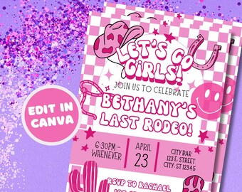 Pink Cowgirl Bachelorette Party Invitation, Disco Cowgirl Invite, Bachelorette Weekend, Lets Go Girls, Bachelorette Bash, Last Rodeo