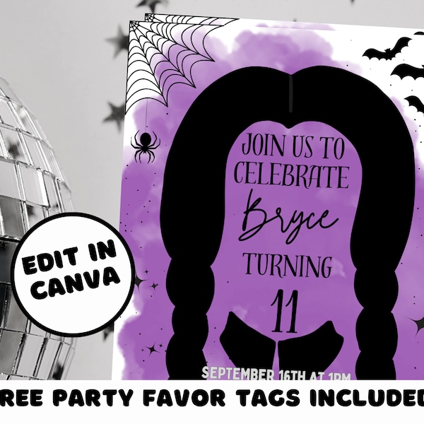 Editable Wednesday Addams Party Invitation Template, Printable Wednesday Addams Invitation, Digital Party Invite, Instant Download