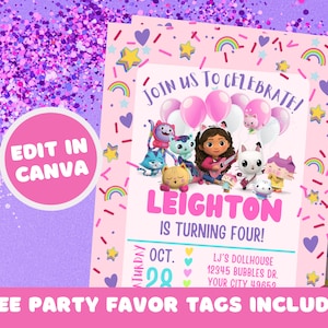 Editable Gabby's Dollhouse Birthday Invitation Template, Printable Gabby's Dollhouse Invitation, Digital Party Invite, Instant Download