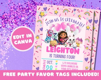 Editable Gabby's Dollhouse Birthday Invitation Template, Printable Gabby's Dollhouse Invitation, Digital Party Invite, Instant Download