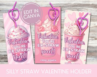 Editable Crazy Straw Tags, EXSTRAW Sweet Valentine, Classroom Valentine