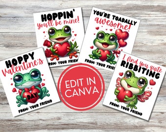 Hoppy Valentine's Day Frog Valentine Cards Printable, editable, Classroom Valentines