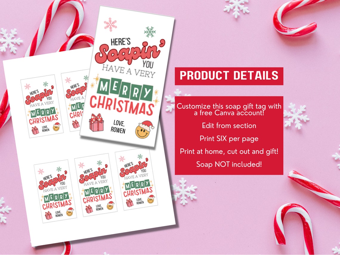 Editable Here's Soaping Christmas Gift Tag Template, Printable Soap