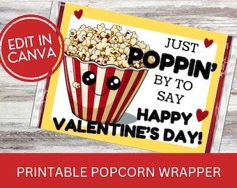 Valentine Popcorn Wrap Printable, Red Poppin Valentine, Classroom Valentine