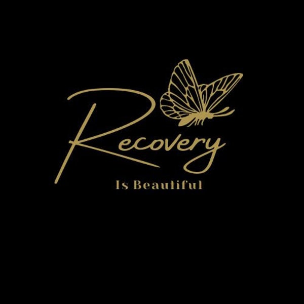 Recovery is beautiful, logo, butterfly, black and gold