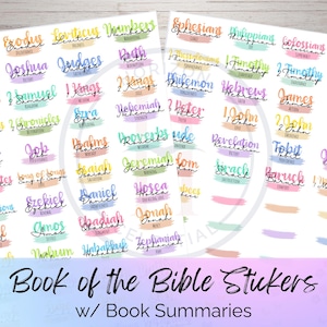 Pegatinas de libros de la Biblia, pegatinas de estudio bíblico en tonos pastel, material para diario cristiano y católico, resumen de las Escrituras, decoración para planificadores de fe