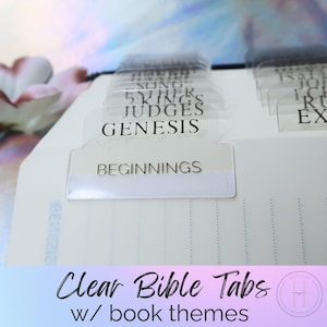 Clear Transparent Bible Tabs, Gold Foil, Books of the Bible, English Bible Tabs, Peel and Stick, Bible accessories, Christian, Book Themes