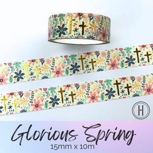 Frühlingsblumenkreuz Washi Tape, christliches Klebeband mit Goldfolie, Glaube Washi, Bibel Journal, religiöse Aufkleber, Schriftband, Jesus Washi Tape