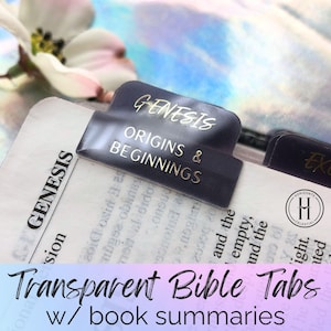 Black Transparent Bible Tabs: Gold Foil Lettering, Christian Accessories