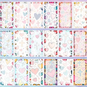 May include: A set of 12 printable digital planner stickers featuring a pink, blue, and yellow color scheme with hearts, crosses, and cherries. The stickers are perfect for adding a touch of whimsy to your planner.